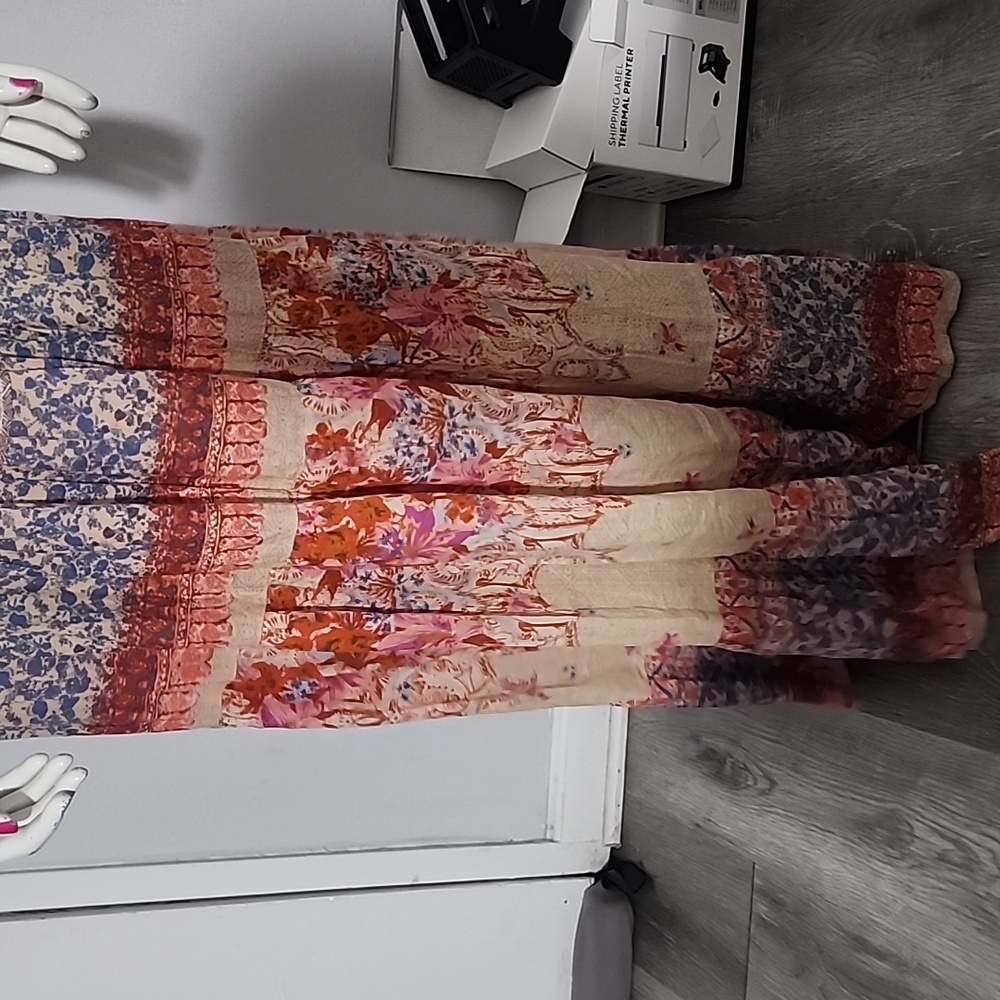 Free People Strapless Floral Dress in Red and Cream - Picture 5 of 12